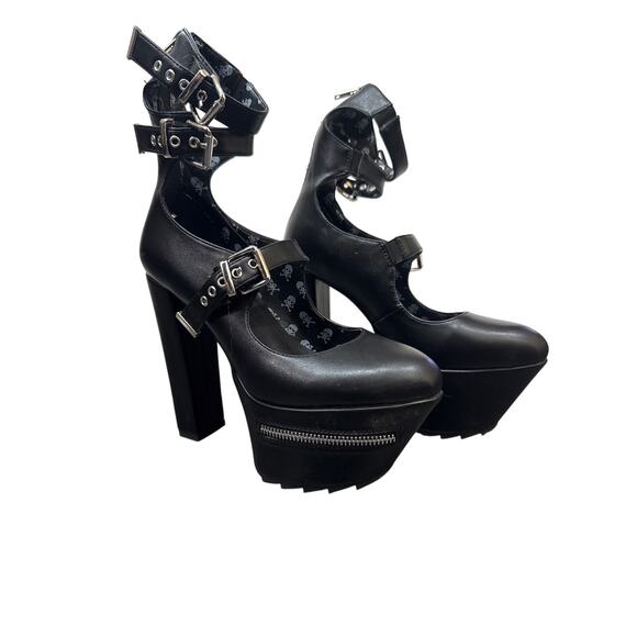 Lamoda Black Platform Buckle Heels – Size 7 – Worn Once with Box - Picture 1 of 5